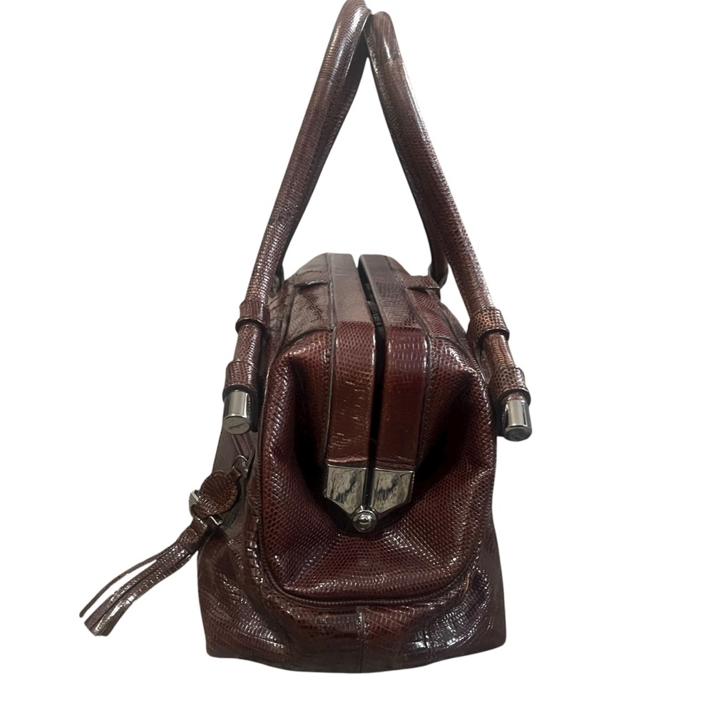 Salvatore Ferragamo Dark Brown Lizard-Embossed Leather Satchel - Picture 2 of 12